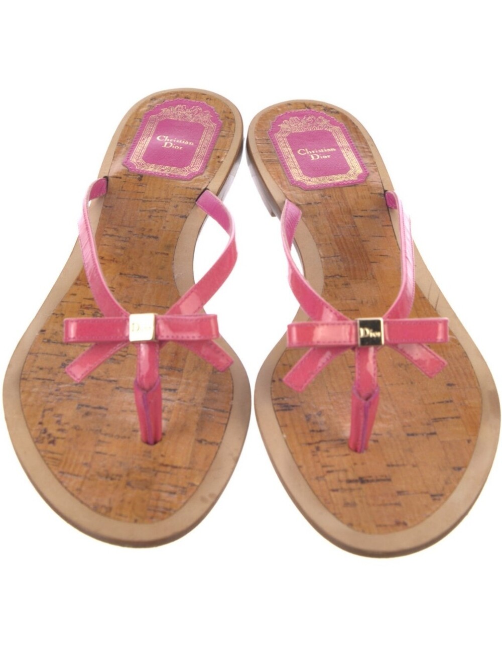 Dior Pink Bow Thong Sandals with Cork Footbed
